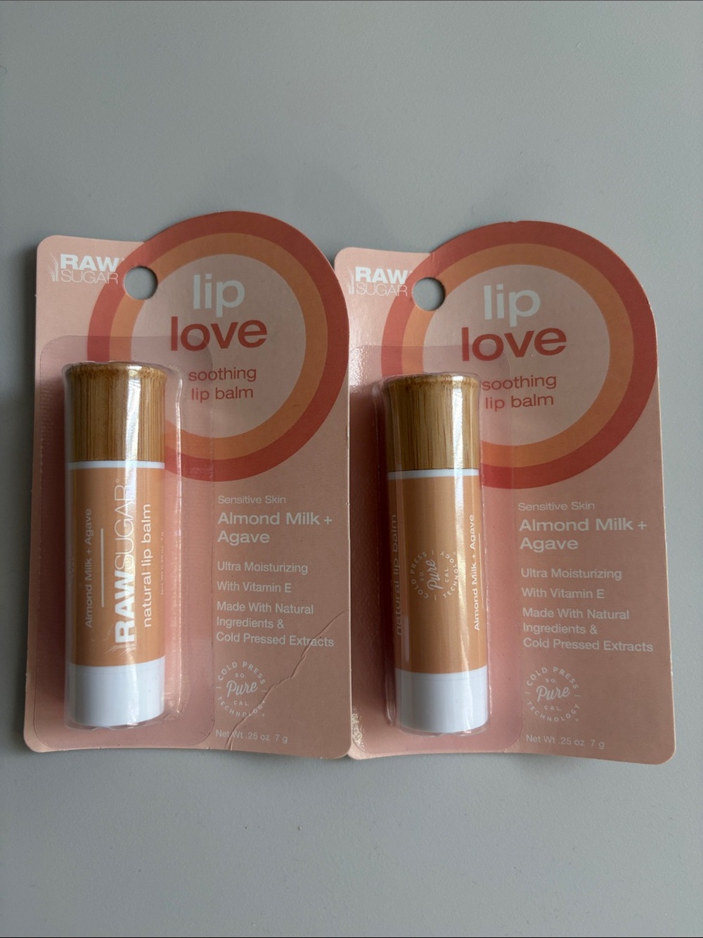 (2) Raw Sugar Lip Love Soothing Lip Balm Almond Milk + Agave for Sensitive Skin